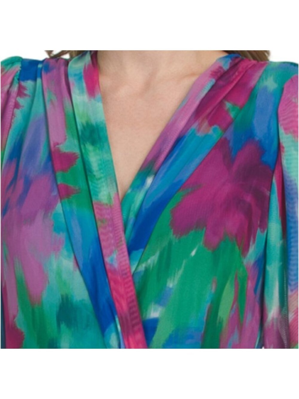 LONDON TIMES Shirred Surplice Faux Twist Bishop Sleeve Maxi Dress - Picture 3 of 6
